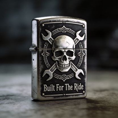 Retro silver hand-painted engraved motorcycle lighter