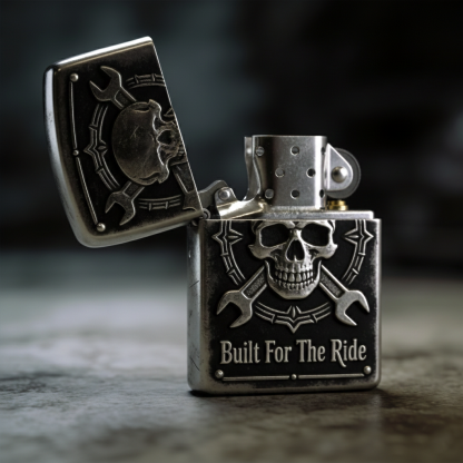 Retro silver hand-painted engraved motorcycle lighter
