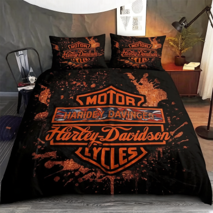 Retro Harley-Davidson style pattern 3-Piece Quilted Bedding Set