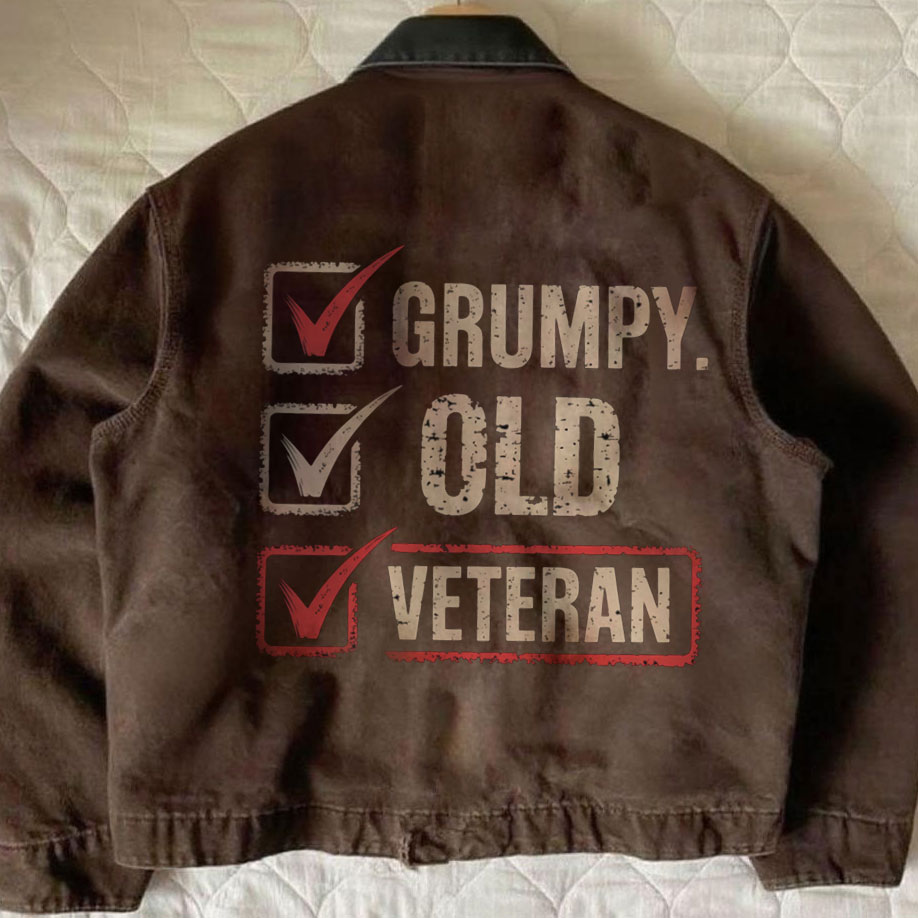 American-style distressed funny veteran-themed winter jacket