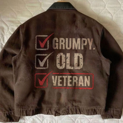 American-style distressed funny veteran-themed winter jacket