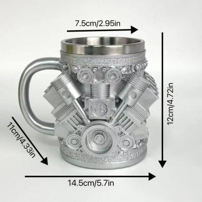 Personalized double-walled insulated car engine-themed coffee mug