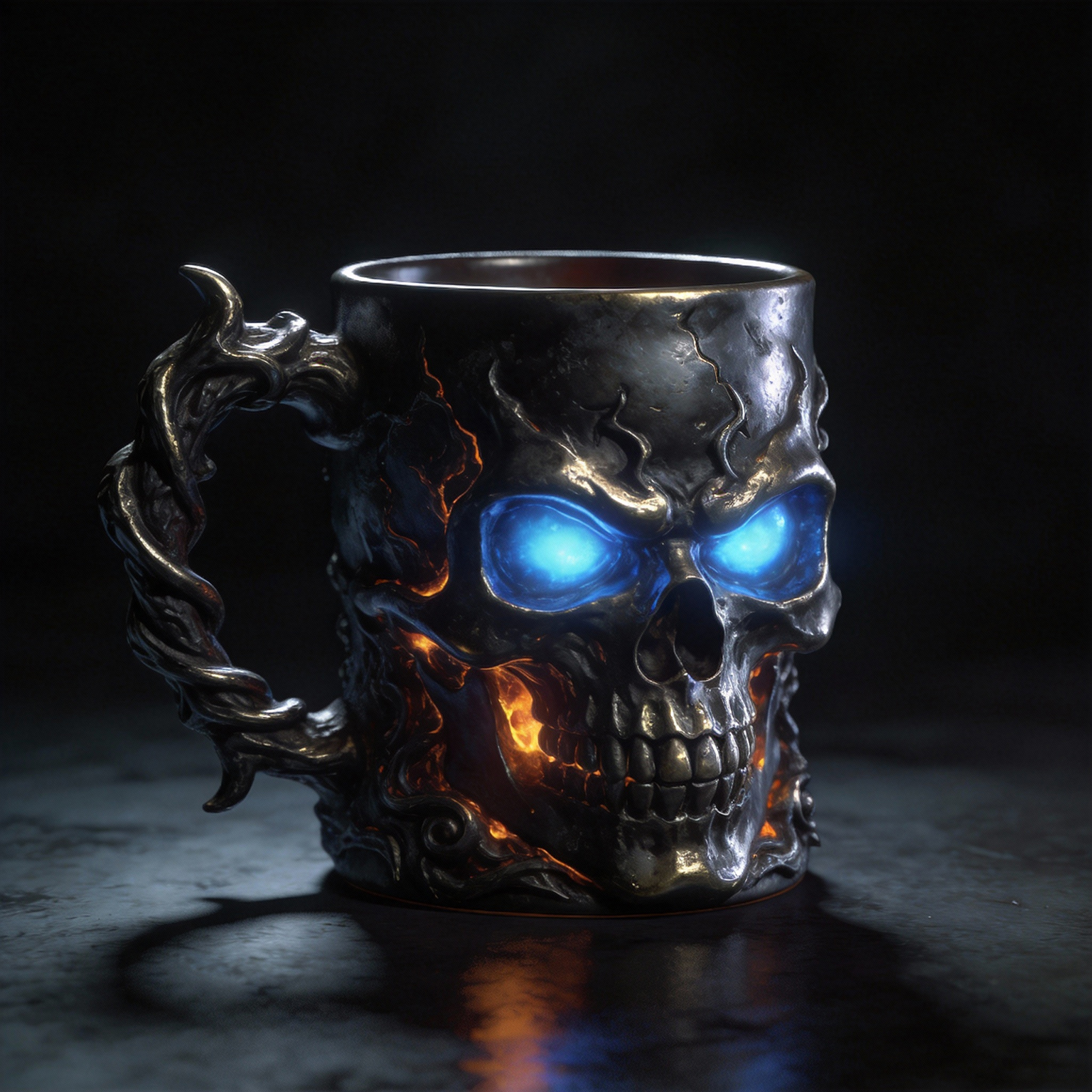 Hellfire Skull Glowing Blue Eyes & Molten Coffee Mug
