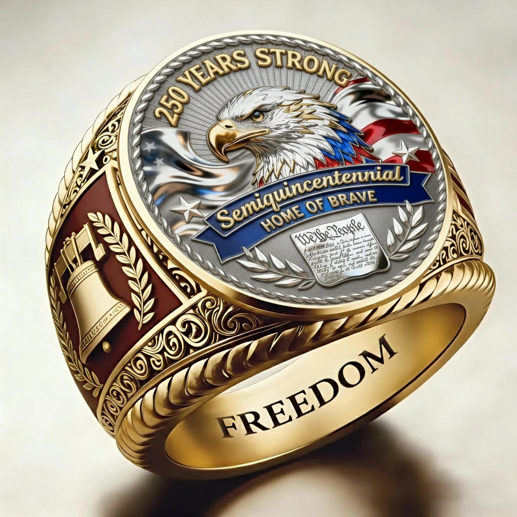 Patriotic American Plated Military Commemorative Ring