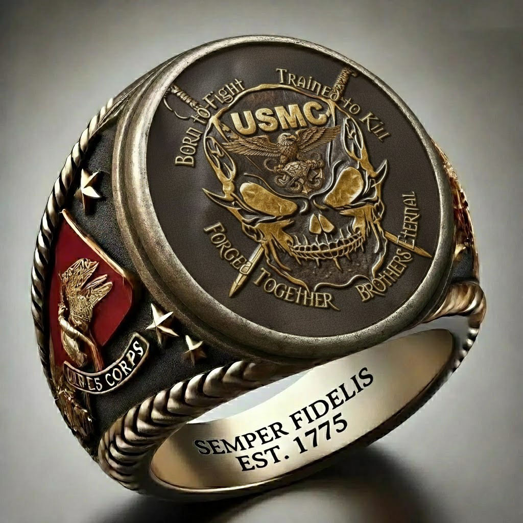 USMC Trained to Kill Skull Ring