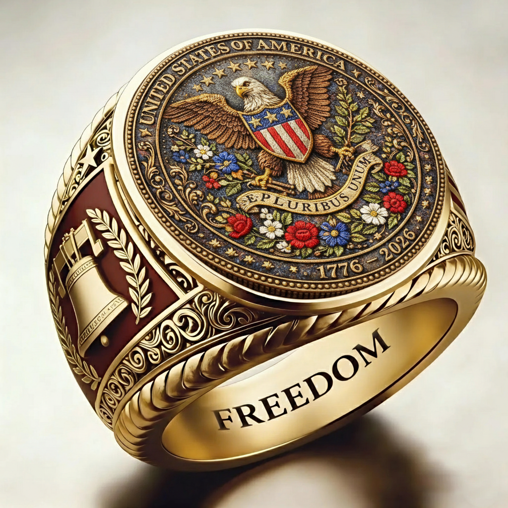 Patriotic American Plated Military Commemorative Ring