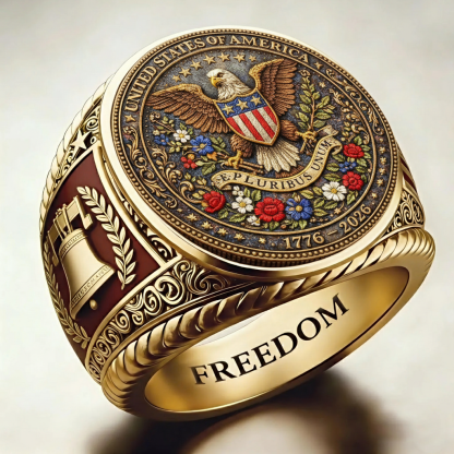 Patriotic American Plated Military Commemorative Ring