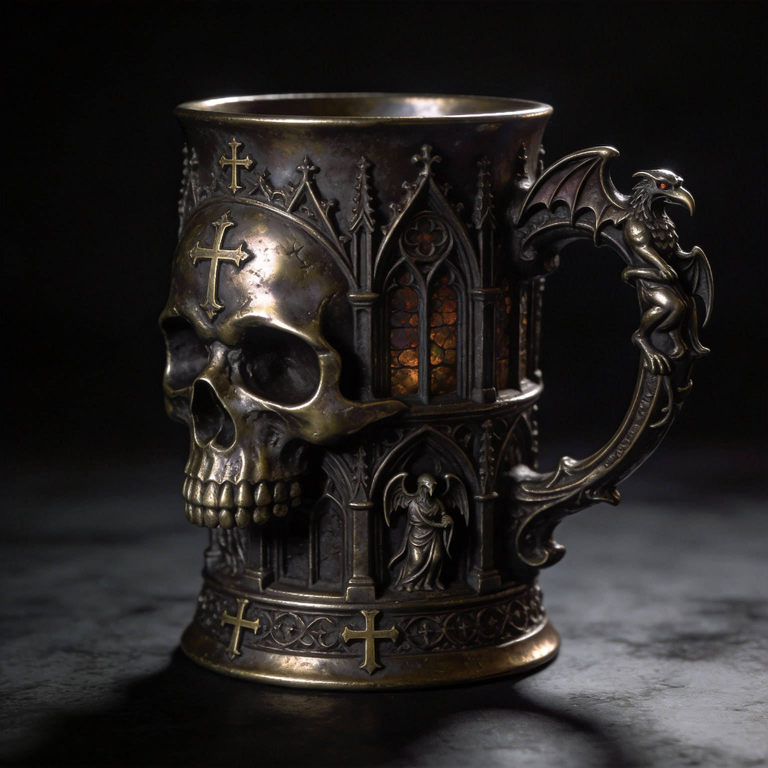 Gargoyle Handle & Crosses Coffee Mug