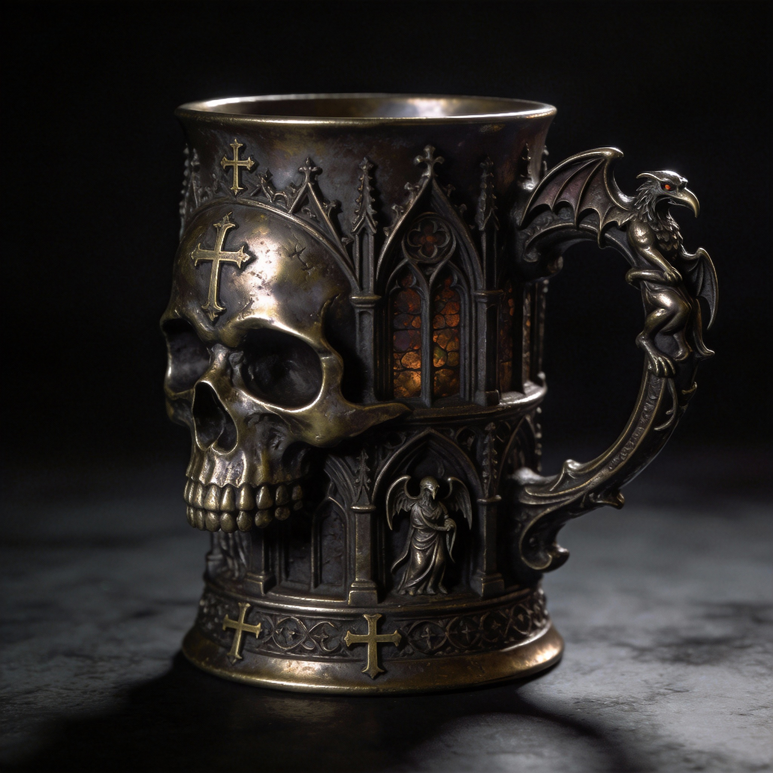 Gargoyle Handle & Crosses Coffee Mug