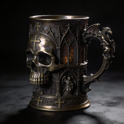 Gargoyle Handle & Crosses Coffee Mug