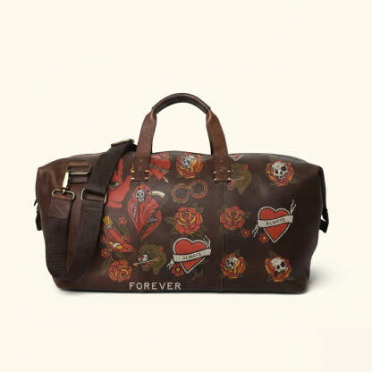 Vintage Tattoo Art Leather Edgy Graphics Duffel Bag