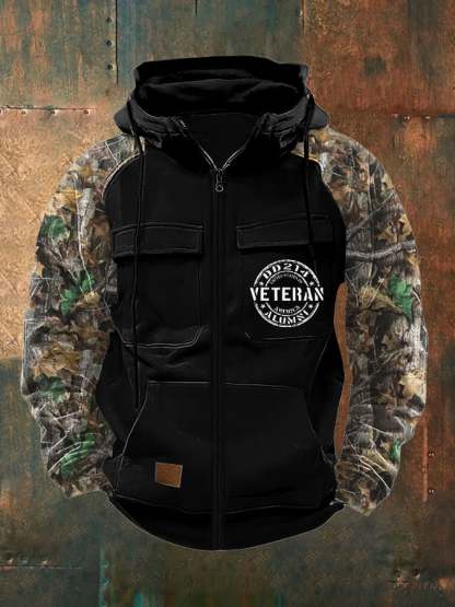 Men's Vintage Veteran Print Multi-Pocket Jacket