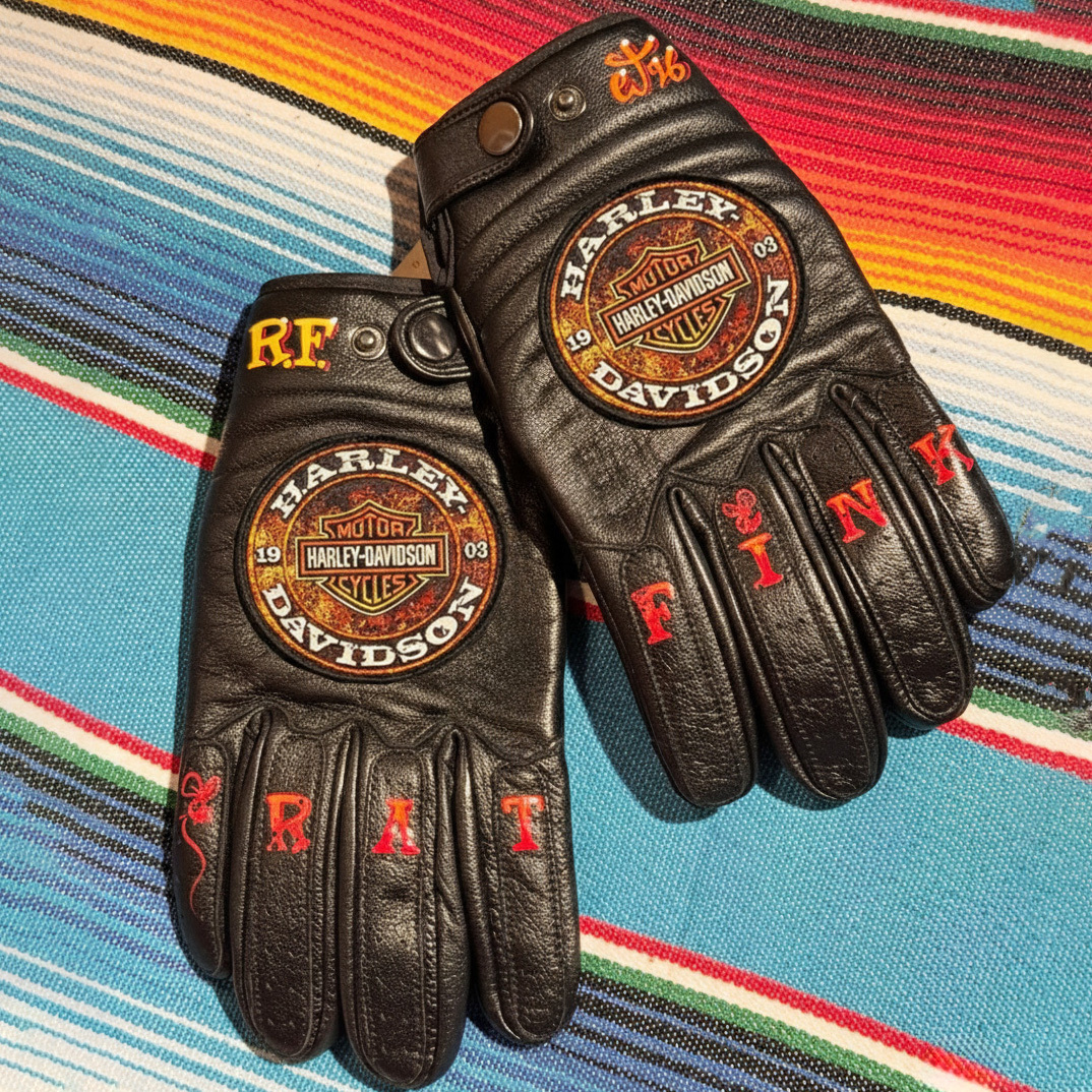 Vintage Style Pattern Motorcycle Riding Gloves