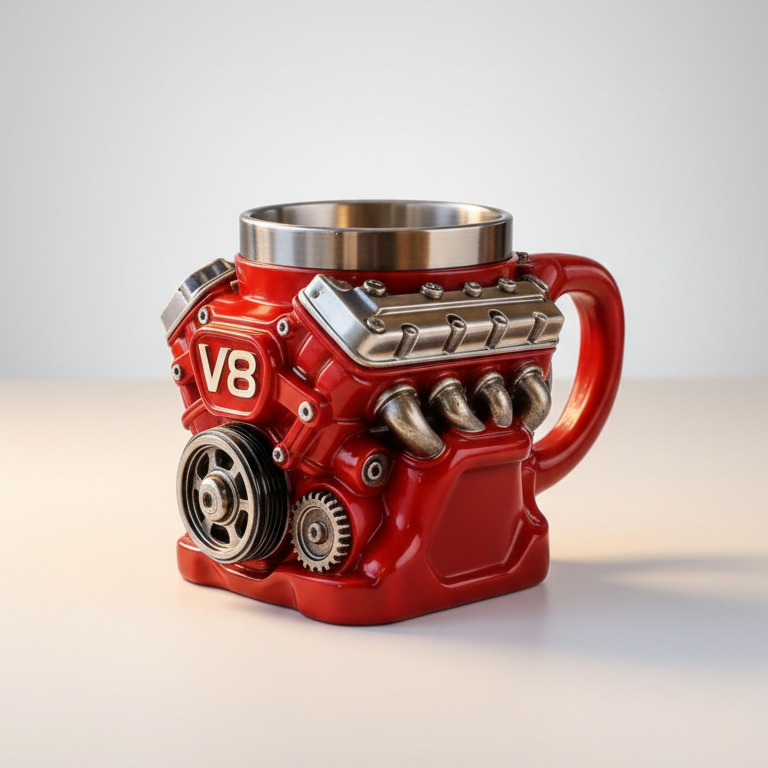 Creative V8 Engine Resin Coffee Mug with Stainless Steel Liner