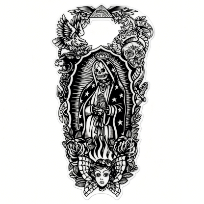 Chicano Santa Muerte Skull Graphic Black White Motorcycle Gas Tank Decal