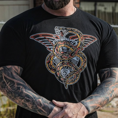 Classic American tattoo style venomous snake engine T-shirt