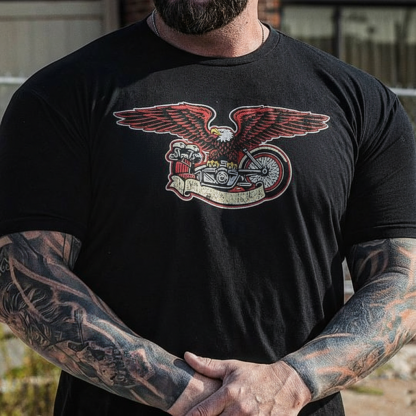 American-style retro heavy-duty engine printed short-sleeved shirt