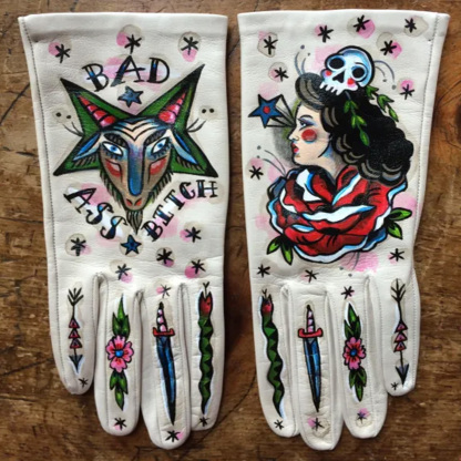 Print Vintage Leather Work Gloves