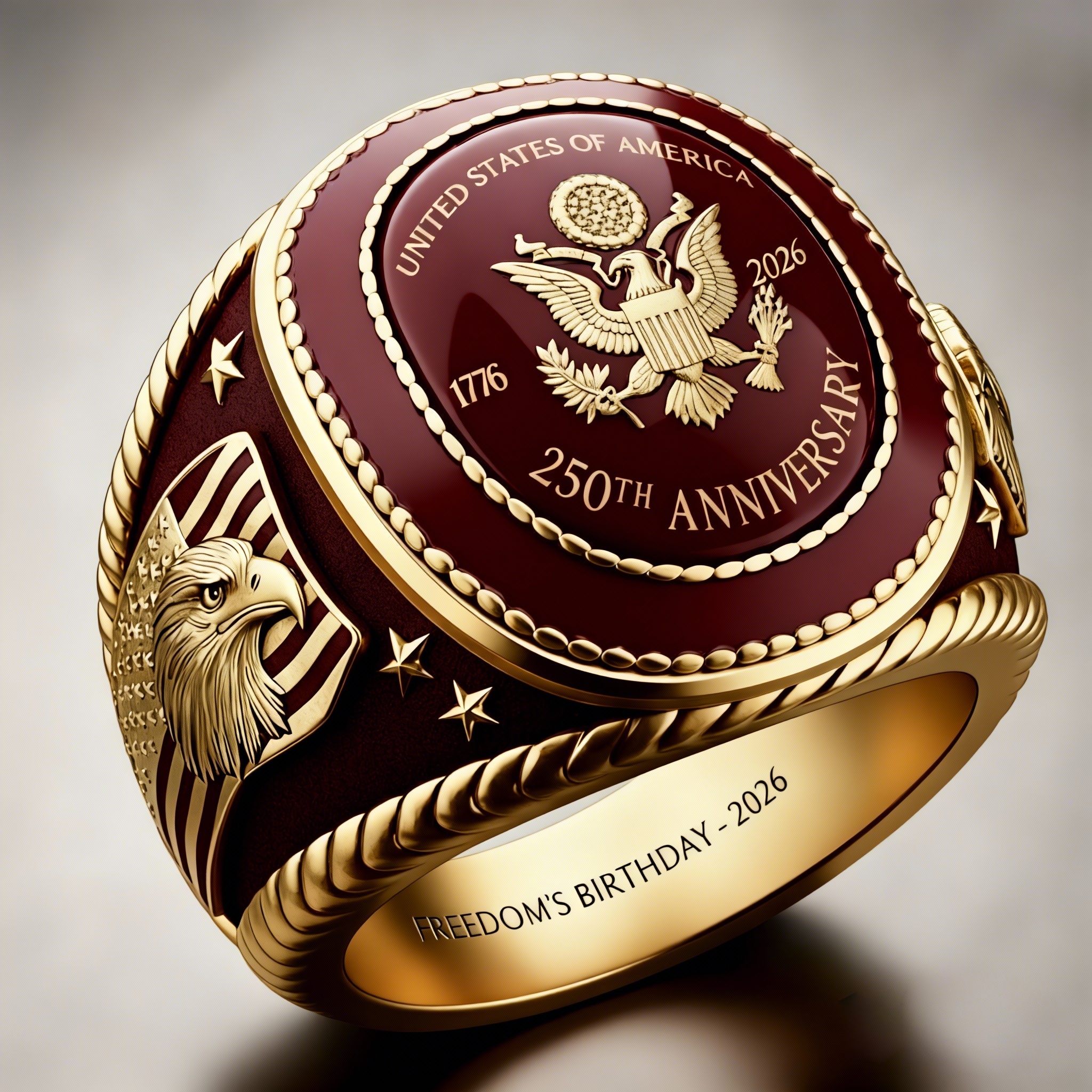Premium Gold-Accented U.S. 250th Anniversary Burgundy Ring
