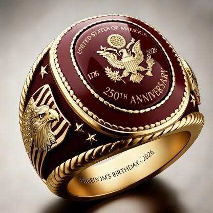 Premium Gold-Accented U.S. 250th Anniversary Burgundy Ring