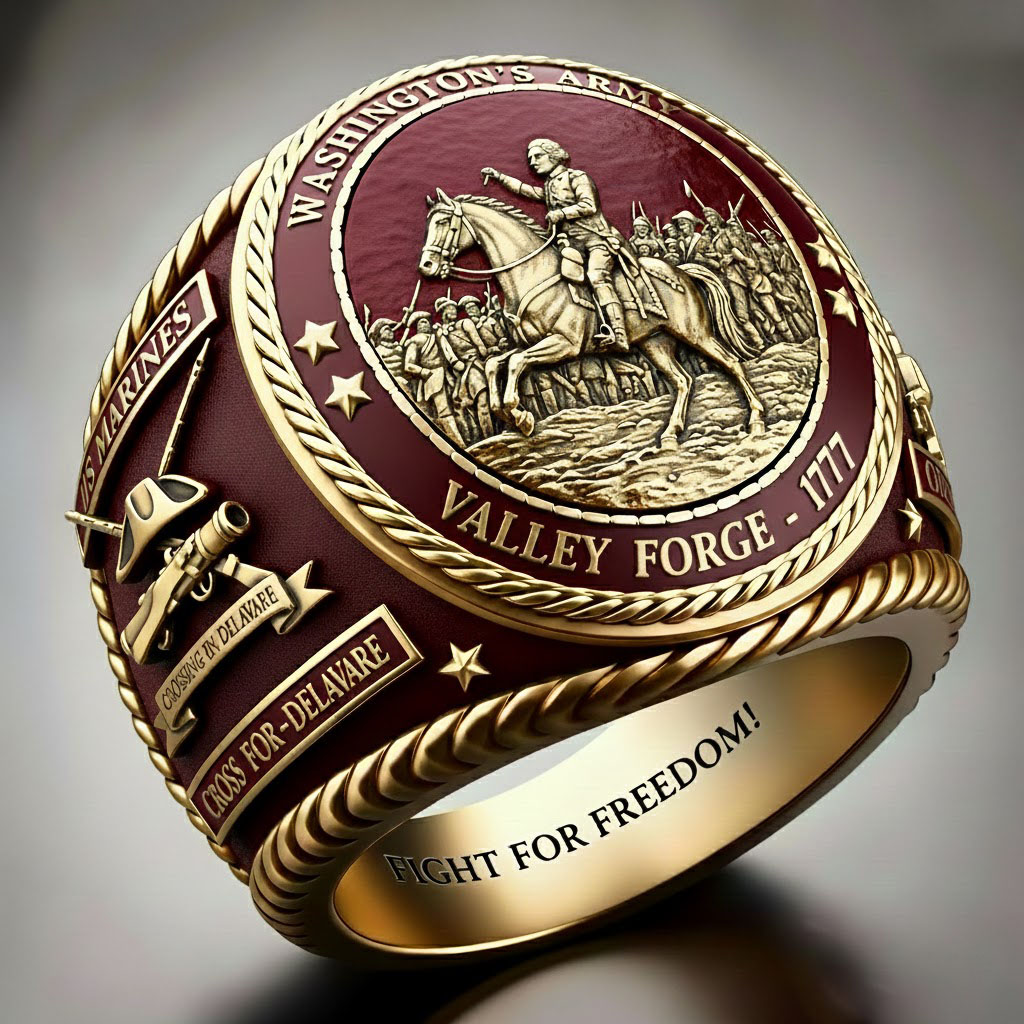 Valley Forge 1777 Washington Ring | "Fight For Freedom" Revolutionary War Ring