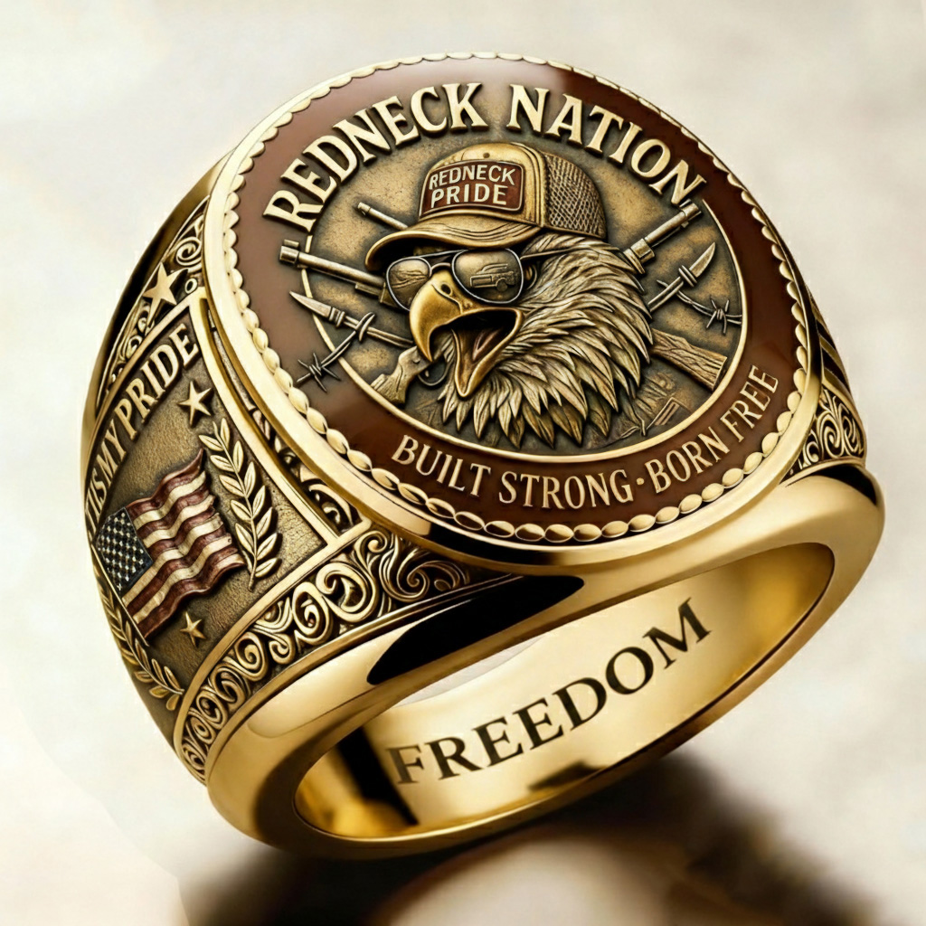 Rugged Southern Heritage Redneck Nation Eagle Gold Men's Ring