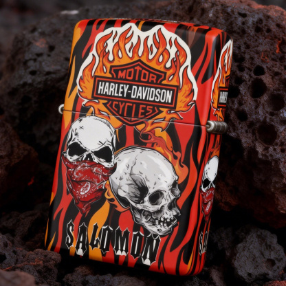 Biker Style Double Skull Flame Pattern Windproof Metal Lighter