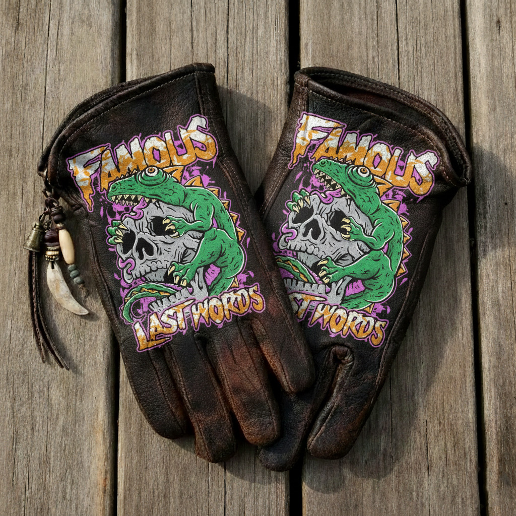 Street Graffiti Distressed Brown Leather Motorcycle Riding Gloves