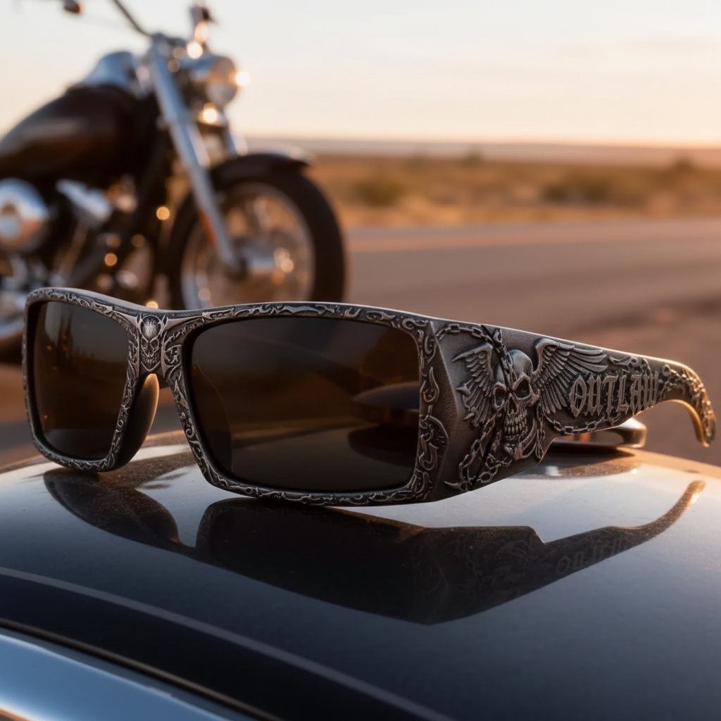 Three-dimensional relief pattern Harley-Inspired Rider Sunglasses