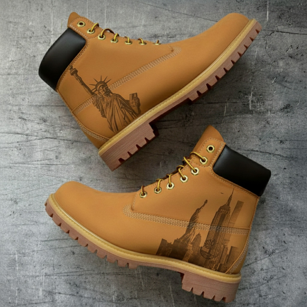 Urban Souvenir Style Statue of Liberty Graphic Yellow Work Boots