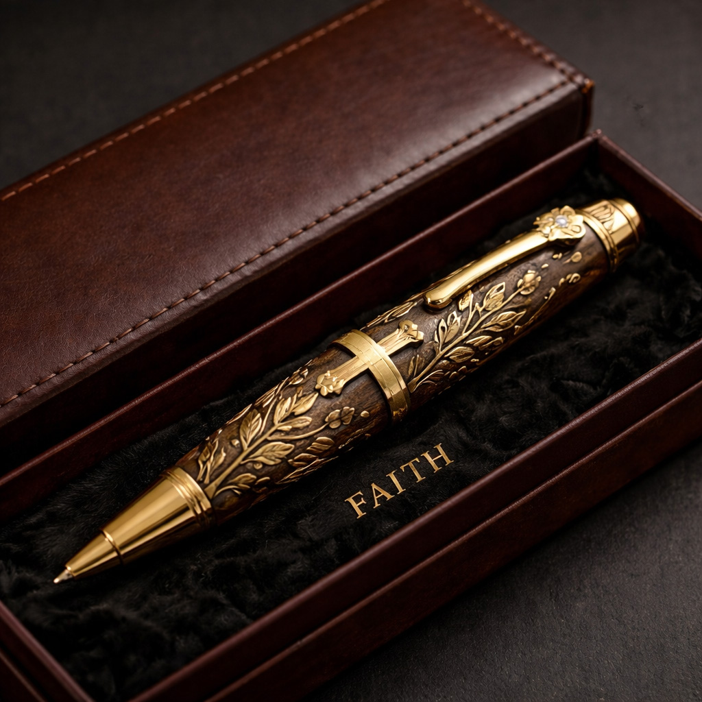 ✝️Sacred Classic Handcrafted Wood Pen with Gold Floral Engravings