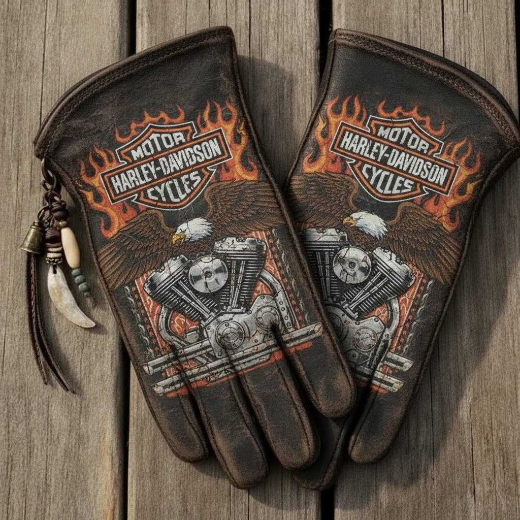 Vintage Style Gothic Pattern Motorcycle Riding Gloves