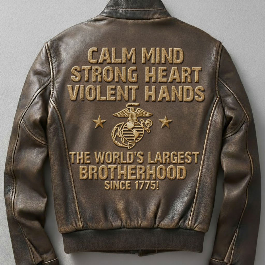 Calm Mind Strong Heart" Military Style Tough Guy Leather Jacket