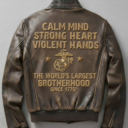 Calm Mind Strong Heart" Military Style Tough Guy Leather Jacket
