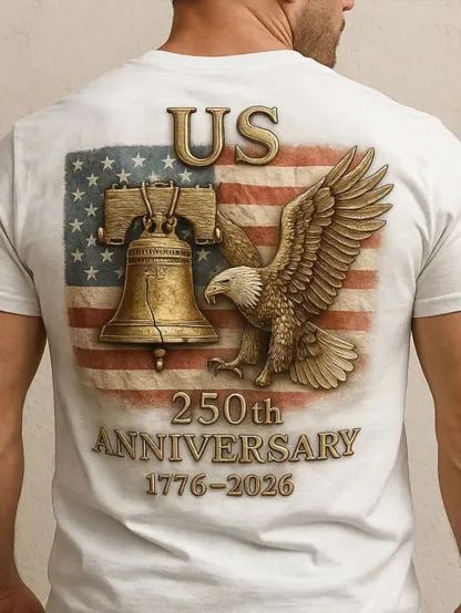 U.S. 250th Anniversary T-shirt, Liberty Bell and Bald Eagle Pay Tribute to Founding History