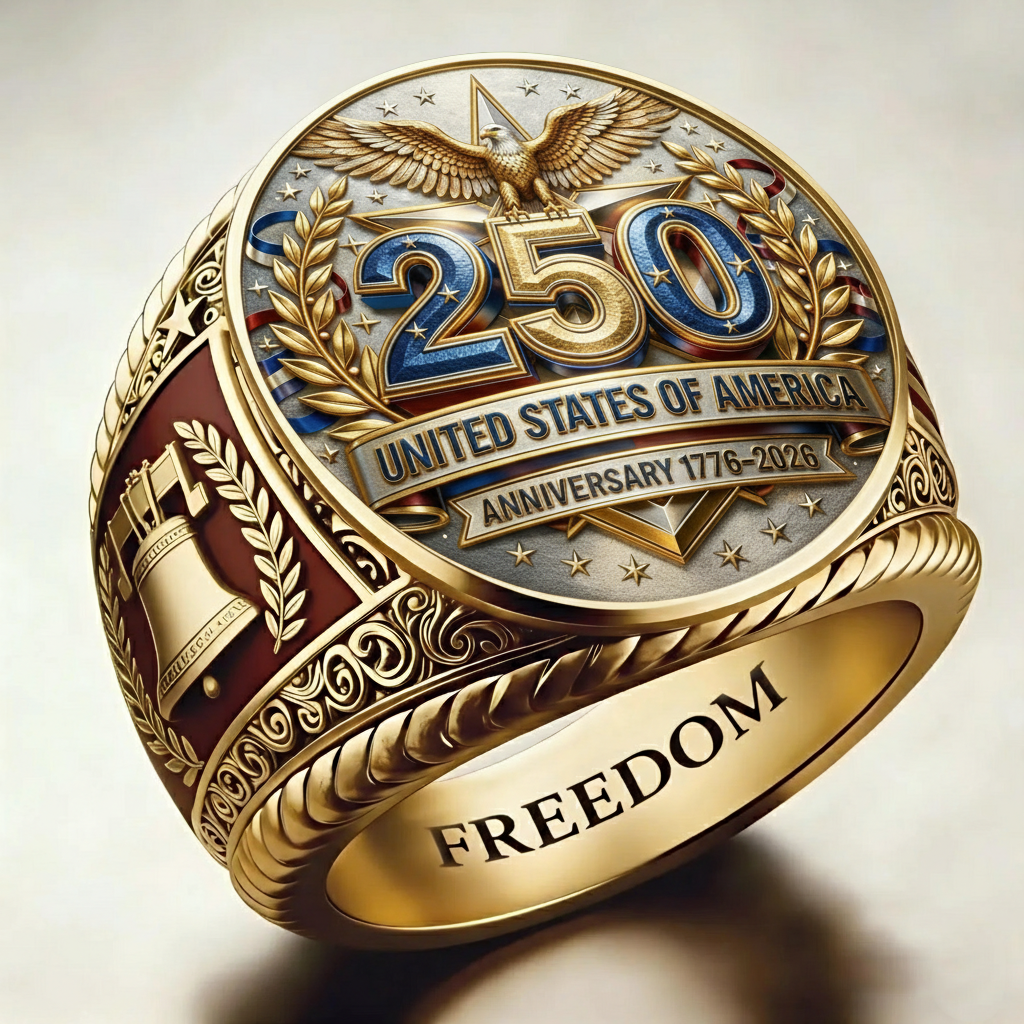 Patriotic American Plated Military Commemorative Ring