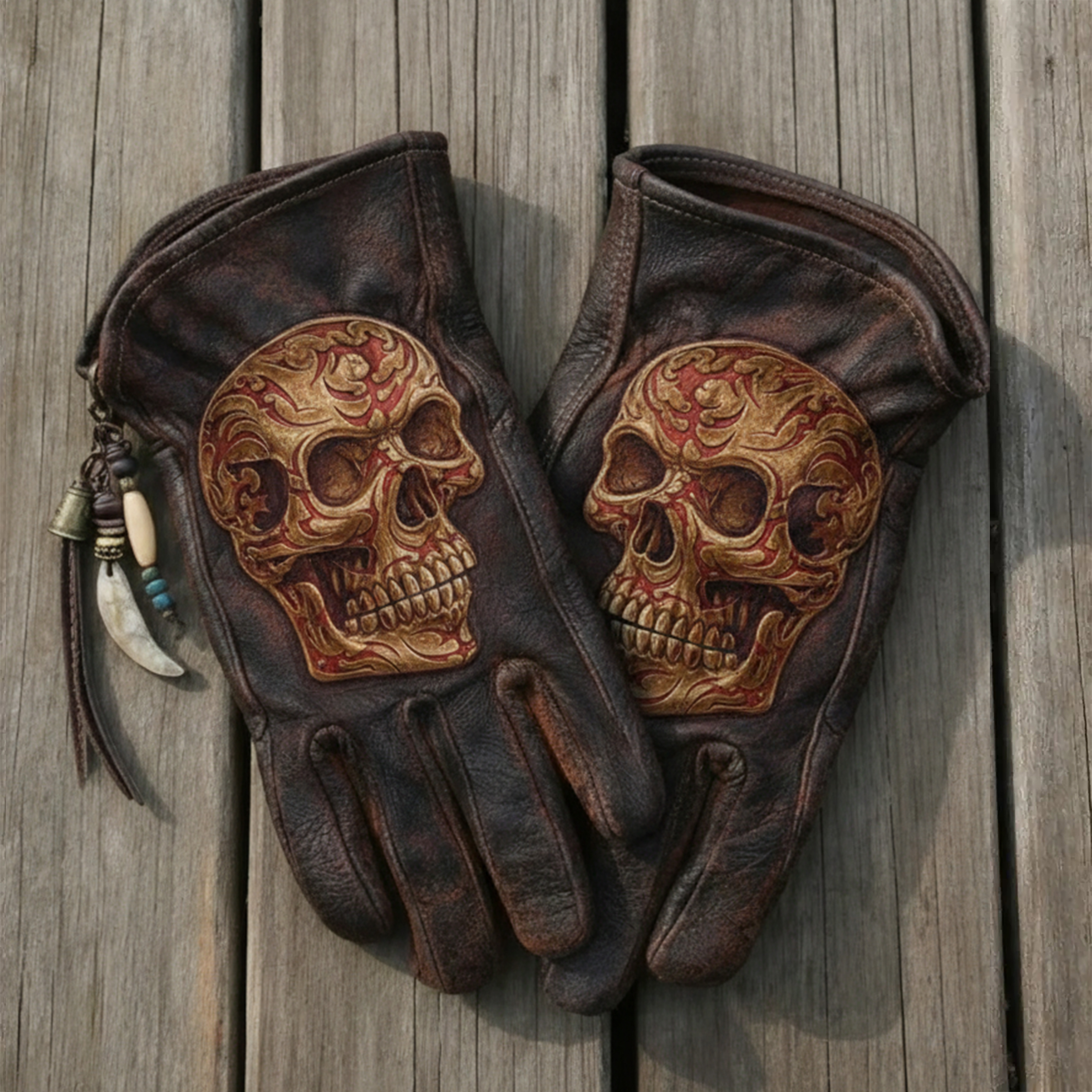 Vintage Style Gothic Pattern Motorcycle Riding Gloves