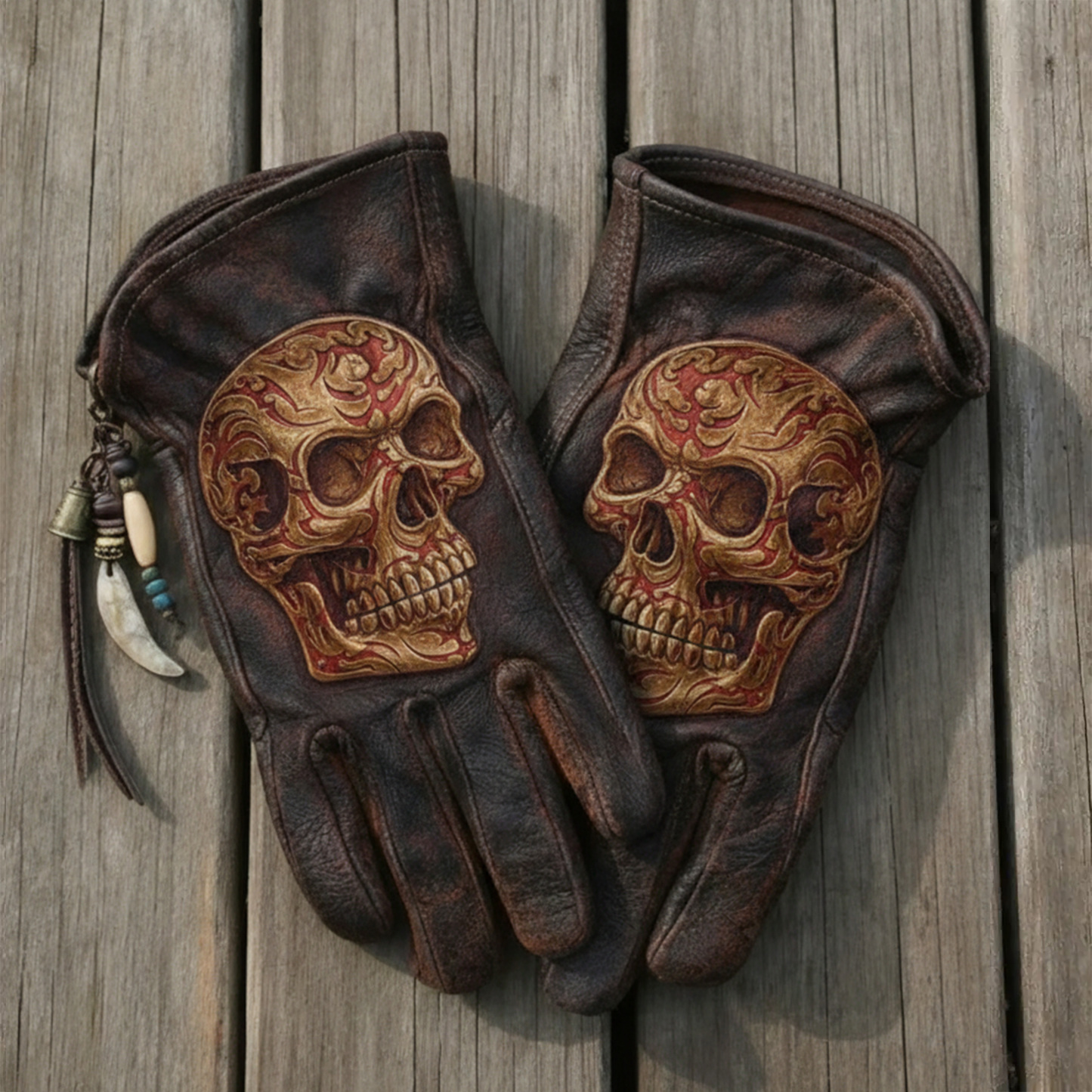 Vintage Style Gothic Pattern Motorcycle Riding Gloves