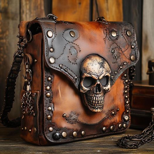 Gothic Punk 3D Sculpted Skull Rivet Leather Shoulder Bag