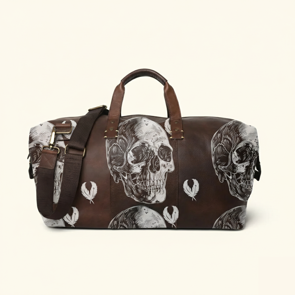 Vintage Tattoo Art Leather Edgy Graphics Duffel Bag