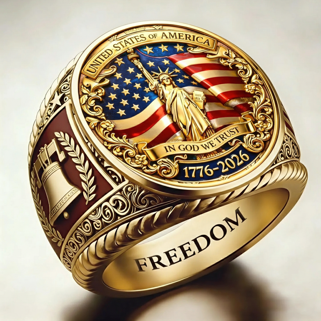 Patriotic American Plated Military Commemorative Ring