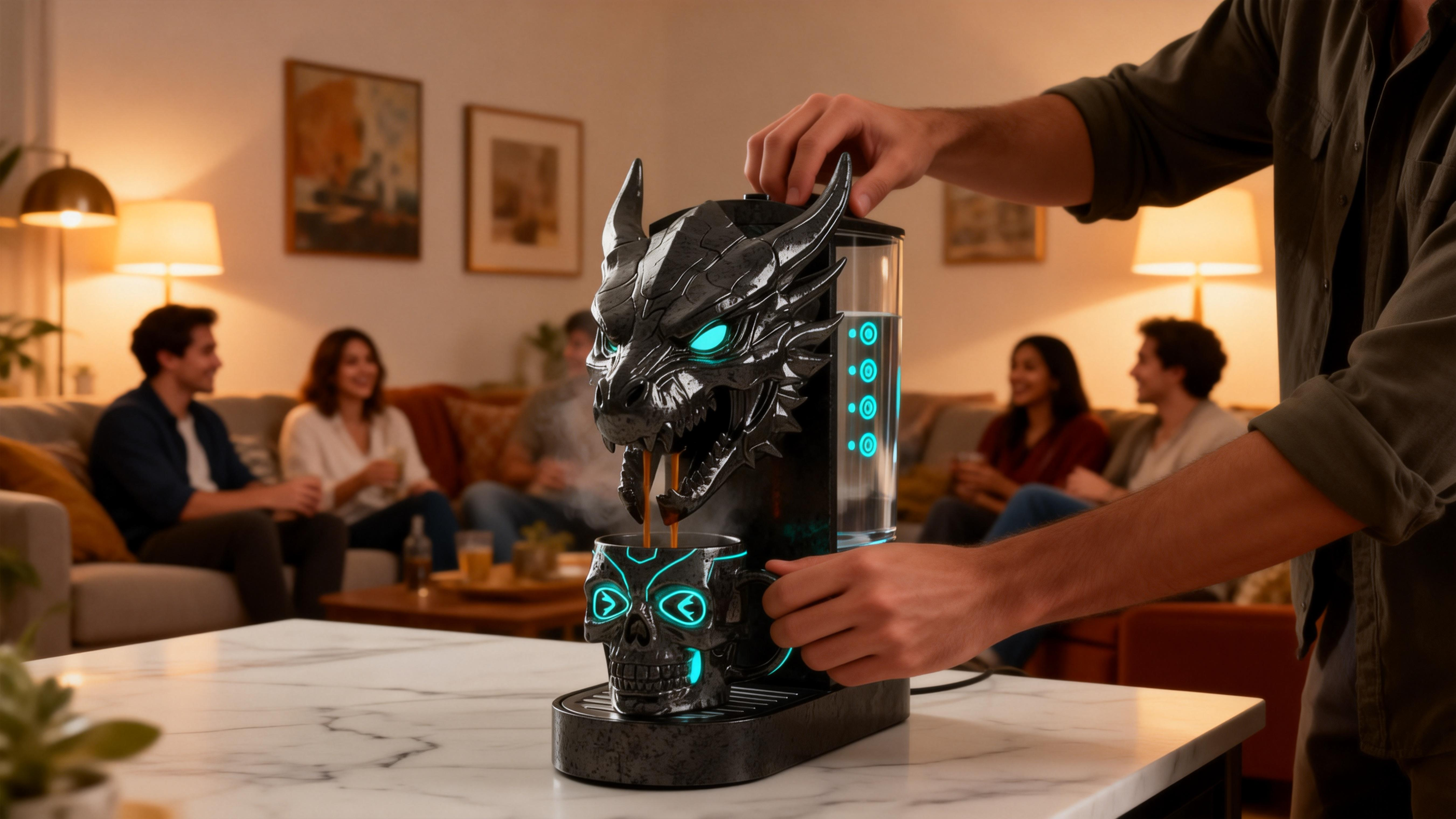 Dark Aesthetic Dragon Coffee Maker with Commanding Presence