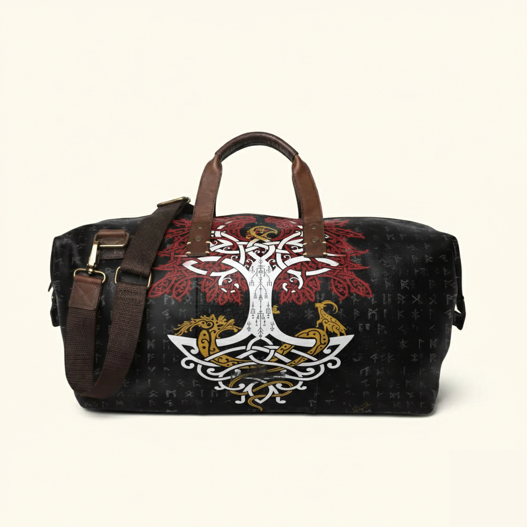 Vintage Tattoo Art Leather Edgy Graphics Duffel Bag