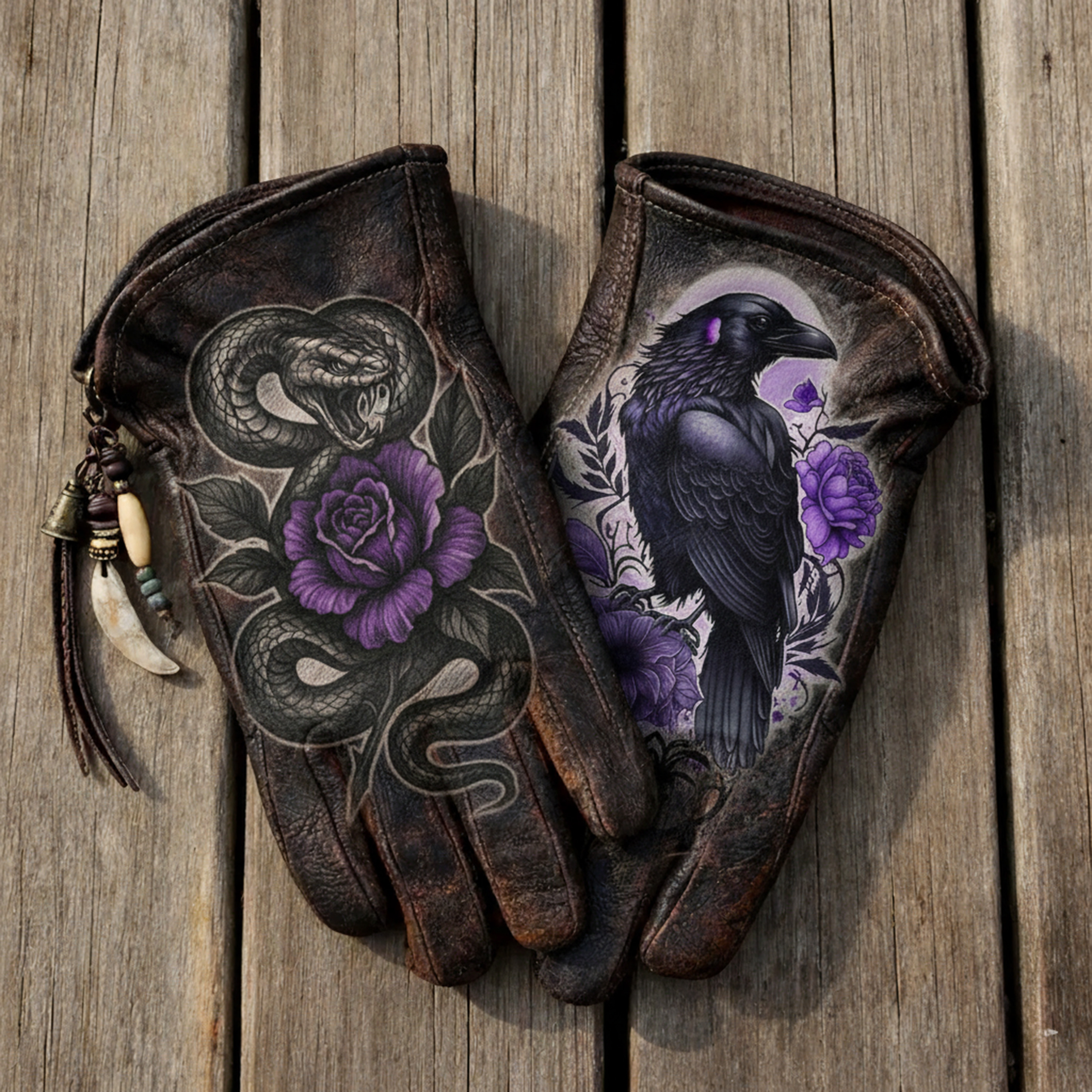 Gothic style skull leather riding gloves