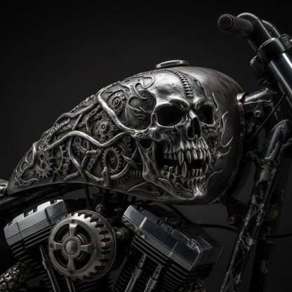 Gothic demonic fanged skull with tangled roots motorcycle tank decal