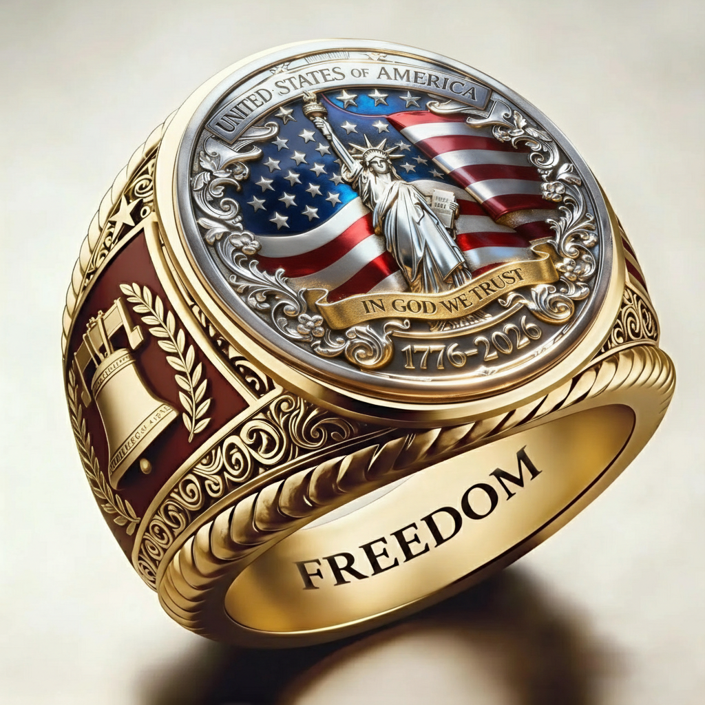 Patriotic American Plated Military Commemorative Ring