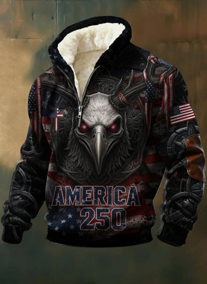 Patriotic Gothic Eagle Horns American Flag Sherpa Quarter-zip Jacket