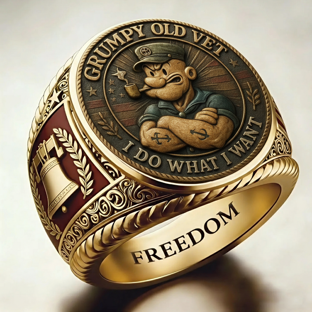 Patriotic American Plated Military Commemorative Ring