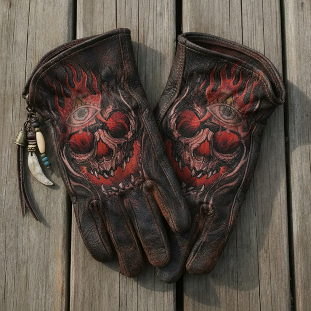 Gothic Skull Rider Motorcycle Gloves
