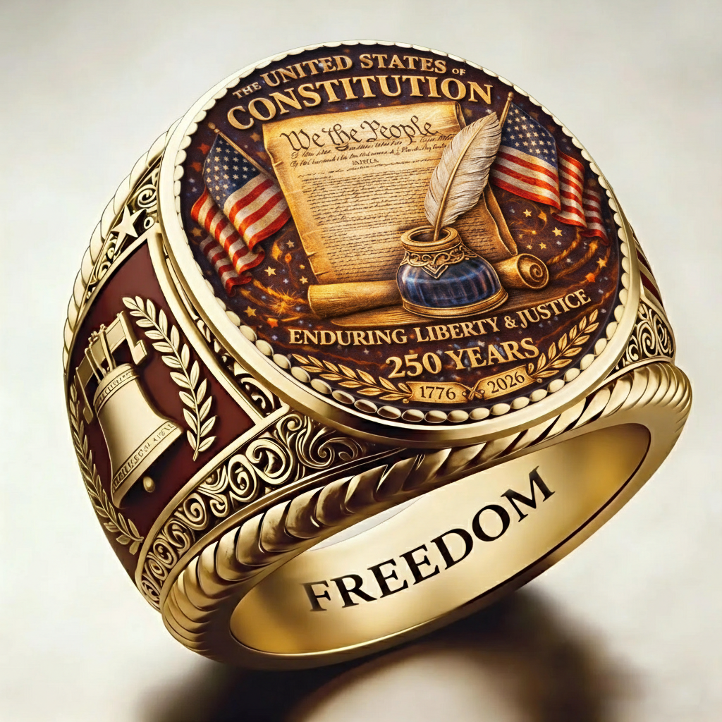 Patriotic American Plated Military Commemorative Ring
